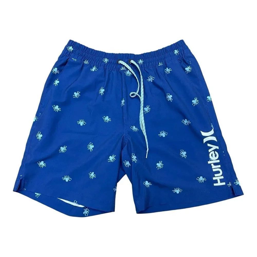 Hurley Mens Medium Volley Swim Shorts Trunks Octopus Pattern Blue EUC